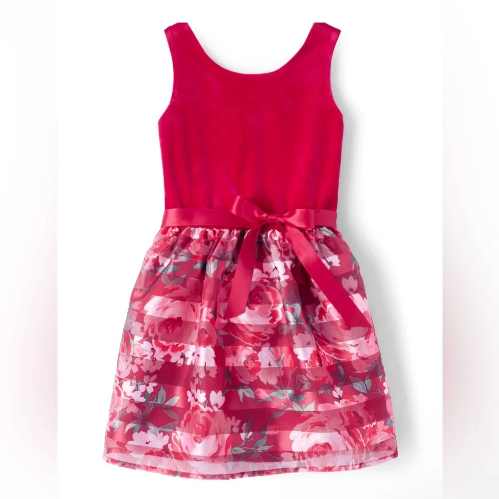 Children’s Place NWT! Girls 7/8 Pretty Red Velvet & Floral Dress